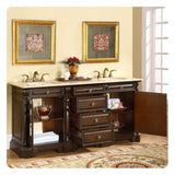 Silkroad Exclusive 72" Double Sink Dark Chestnut Bathroom Vanity With Travertine Countertop and Ivory Ceramic Undermount Sink - LTP-0176-T-UIC-72