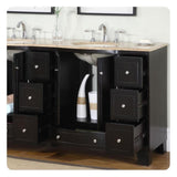 Silkroad Exclusive 72" Double Sink Dark Espresso Bathroom Vanity With Travertine Countertop and Ivory Ceramic Undermount Sink - HYP-0703-T-UIC-72