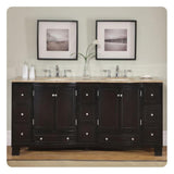 Silkroad Exclusive 72" Double Sink Dark Espresso Bathroom Vanity With Travertine Countertop and Ivory Ceramic Undermount Sink - HYP-0703-T-UIC-72