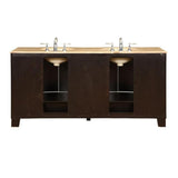 Silkroad Exclusive 72" Double Sink Dark Espresso Bathroom Vanity With Travertine Countertop and Ivory Ceramic Undermount Sink - HYP-0703-T-UIC-72