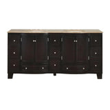 Silkroad Exclusive 72" Double Sink Dark Espresso Bathroom Vanity With Travertine Countertop and Ivory Ceramic Undermount Sink - HYP-0703-T-UIC-72