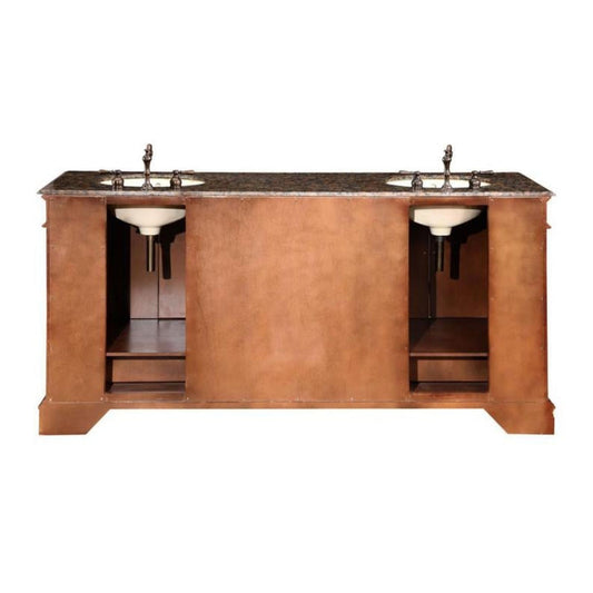 Silkroad Exclusive 72" Double Sink Vanity – Red Chestnut, Baltic Brown Granite, Ivory Ceramic Sink – HYP-0715-BB-UIC-72