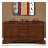 Silkroad Exclusive 72" Double Sink Vanity – Red Chestnut, Baltic Brown Granite, Ivory Ceramic Sink – HYP-0715-BB-UIC-72