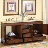 Silkroad Exclusive 72" Double Sink Red Chestnut Bathroom Vanity With Travertine Countertop and Ivory Ceramic Undermount Sink - HYP-0715-T-UIC-72