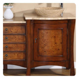 Silkroad Exclusive 72" Double Sink Red Chestnut Bathroom Vanity With Travertine Countertop and Travertine Round Vessel Sink - HYP-0714-T-TT-72