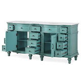 Silkroad Exclusive 72" Double Sink Retro Green Bathroom Vanity With Carrara White Marble Countertop and White Ceramic Undermount Sink - V0722NW72D