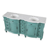 Silkroad Exclusive 72" Double Sink Retro Green Bathroom Vanity With Carrara White Marble Countertop and White Ceramic Undermount Sink - V0722NW72D