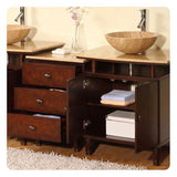 Silkroad Exclusive 73" Double Sink Dark Chestnut Bathroom Vanity With Travertine Countertop and Travertine Round Vessel Sink - HYP-0808N-T-73_S29B