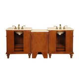 Silkroad HYP-0205-CM-UIC-80 80" Double Sink Cherry Vanity, Crema Marfil Marble, Ivory Ceramic Sinks