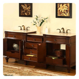 Silkroad HYP-0205-CM-UIC-80 80" Double Sink Cherry Vanity, Crema Marfil Marble, Ivory Ceramic Sinks