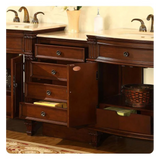 Silkroad HYP-0205-CM-UIC-80 80" Double Sink Cherry Vanity, Crema Marfil Marble, Ivory Ceramic Sinks
