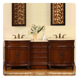 Silkroad HYP-0205-CM-UIC-80 80" Double Sink Cherry Vanity, Crema Marfil Marble, Ivory Ceramic Sinks