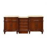 Silkroad HYP-0205-CM-UIC-80 80" Double Sink Cherry Vanity, Crema Marfil Marble, Ivory Ceramic Sinks