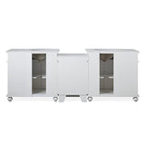 Silkroad V0213WW90D 90" Double Sink Antique White Vanity, Carrara Marble, White Ceramic Undermount Sink