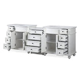 Silkroad V0213WW90D 90" Double Sink Antique White Vanity, Carrara Marble, White Ceramic Undermount Sink