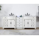 Silkroad V0213WW90D 90" Double Sink Antique White Vanity, Carrara Marble, White Ceramic Undermount Sink