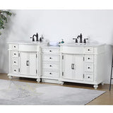 Silkroad V0213WW90D 90" Double Sink Antique White Vanity, Carrara Marble, White Ceramic Undermount Sink