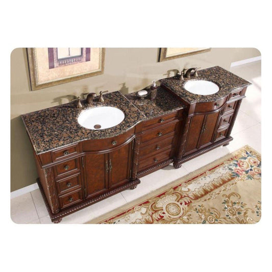 Silkroad Exclusive 53" Single Sink Cherry Modular Bathroom Vanity With Crema Marfil Marble Countertop, Ivory Ceramic Undermount Sink and Drawer Bank Cabinet