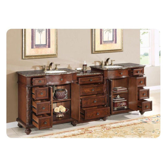 Silkroad Exclusive 53" Single Sink Cherry Modular Bathroom Vanity With Crema Marfil Marble Countertop, Ivory Ceramic Undermount Sink and Drawer Bank Cabinet