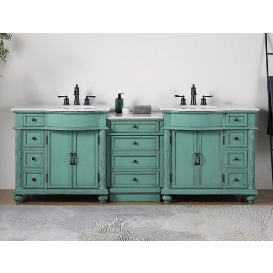 Silkroad 90" Double Sink Vintage Green Vanity, Carrara Marble – V0213NW90D