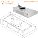 Awoco RH-SP08-T Super Quiet Split Stainless Steel Under Cabinet Range Hood, 4 Speeds, 8" Round Top Vent, 1000CFM, with LED Lights - RH-SP08-T30