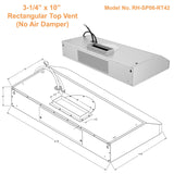 Awoco RH-SP06-RT Super Quiet Split Stainless Steel Range Hood, 4 Speeds, 800CFM, Rectangular Top Vent with LED Lights - RH-SP06-RT30