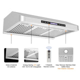 Awoco RH-S10-30MS 7" Stainless Steel Range Hood, 1000 CFM, LED & Remote