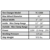 Tuxedo  Tire Changer -- Tiltback Press Arm w/ Leverless Demount Tool  - TC-1300