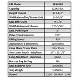 Tuxedo  12,000 lb Two Post Floor Plate Lift - TP12KFX