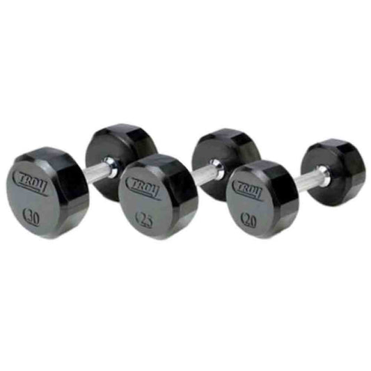 iDeal Troy 3 lb to 50 lb 13 Pair 12 Sided Premium Rubber Dumbbell Set With Vertical Rack - VERTPAC-TSDR50G