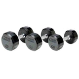 iDeal Troy 3 lb to 50 lb 13 Pair 12 Sided Premium Rubber Dumbbell Set With Vertical Rack - VERTPAC-TSDR50G