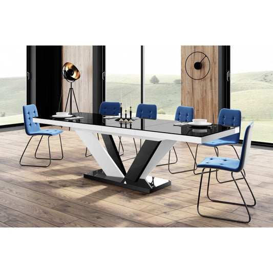 Maxima House Dining Set AVIVA 7 pcs. modern glossy Dining Table with 2 self-starting leaves plus 6 chairs - HU0050K-321B - Backyard Provider