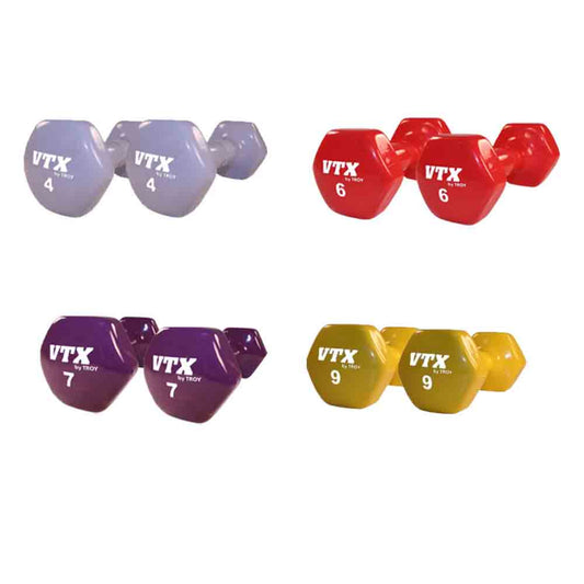 iDeal VTX Vinyl Aerobic dumbbells 3 Pairs of 4 lbs, 6 lbs, 7 lbs and 9 lbs - VD3pr-4679