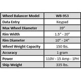 Tuxedo Wheel Balancer - Hood Assembly Included - WB-953