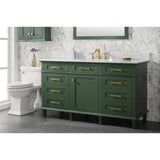 Legion Furniture WLF2260D-VG 60 Inch Vogue Green Finish Double Sink Vanity Cabinet with Carrara White Top