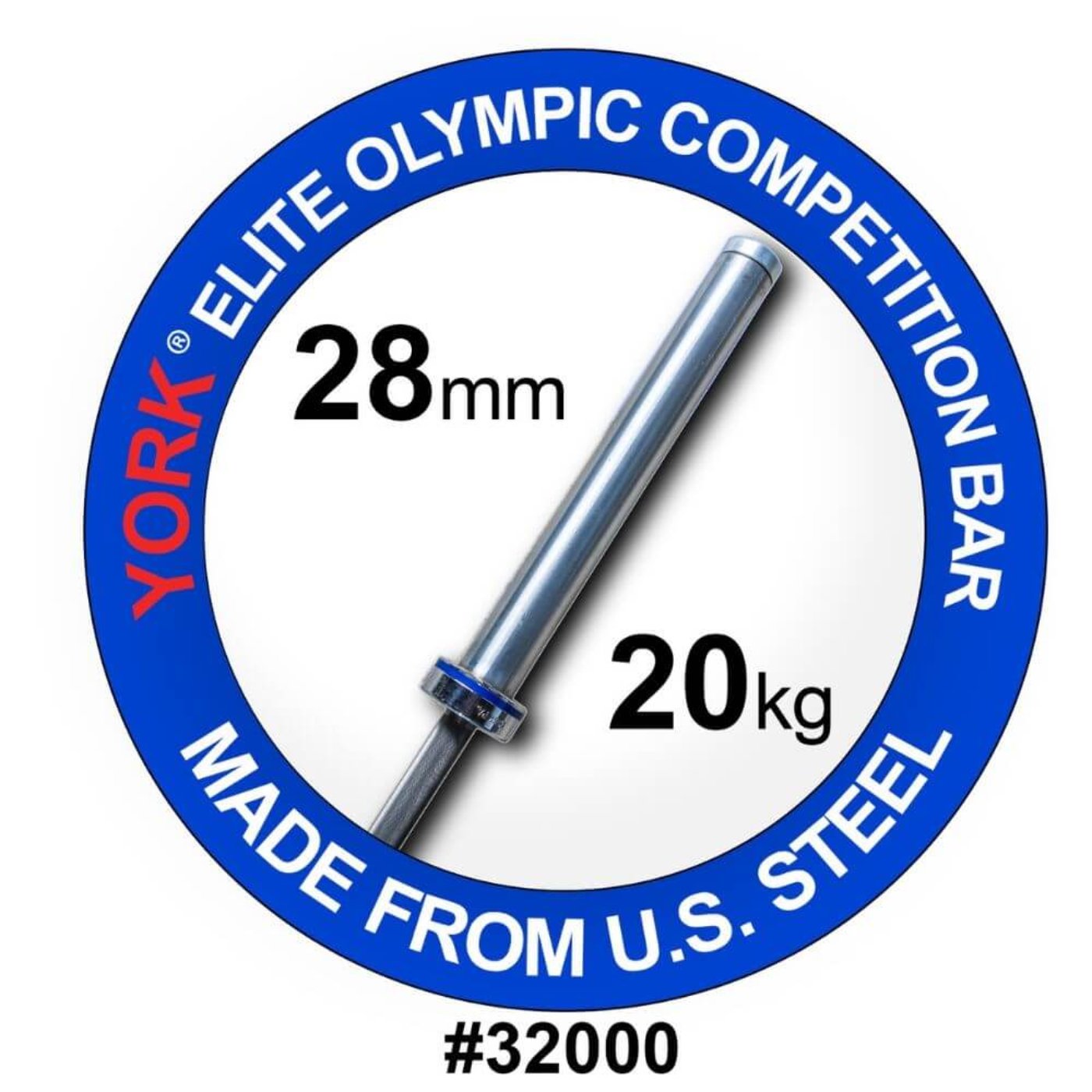 York Barbell Men's Elite Competition 20kg Olympic Bar 32000