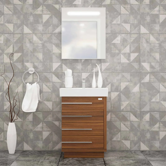 Casa Mare Domenico 24 Matte Walnut Vanity Ceramic Sink Combo - Domenico60MW-24-MSC-S