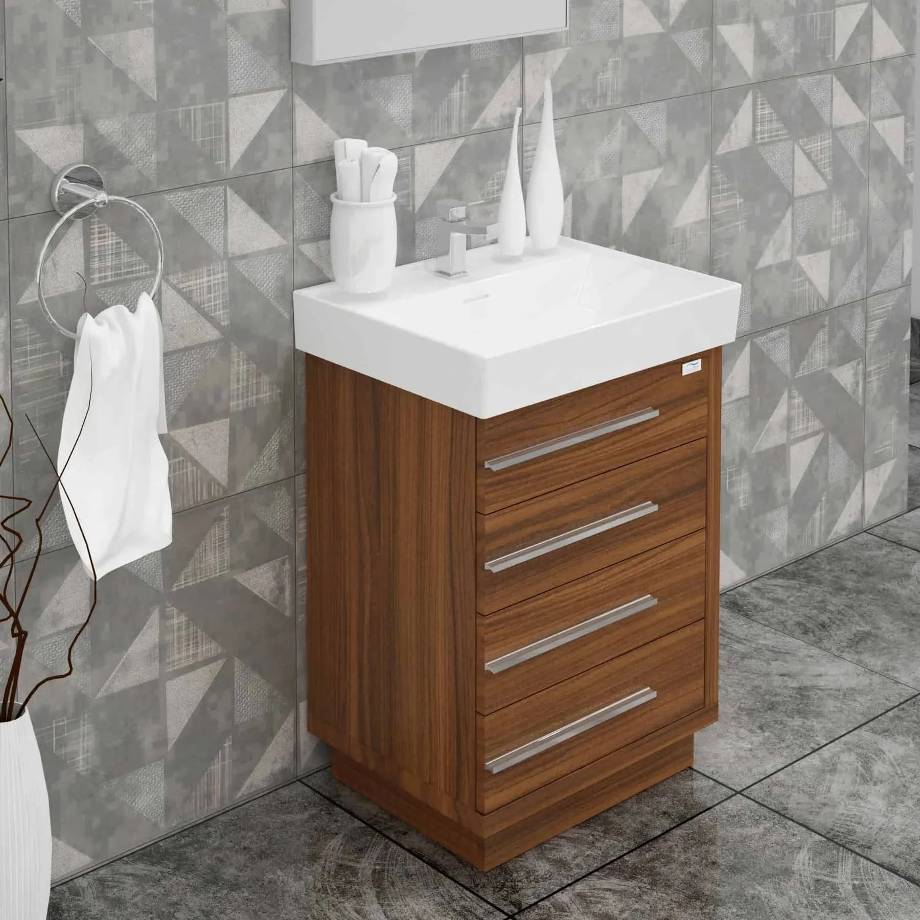 Casa Mare Domenico 24 Matte Walnut Vanity Ceramic Sink Combo - Domenico60MW-24-MSC-S