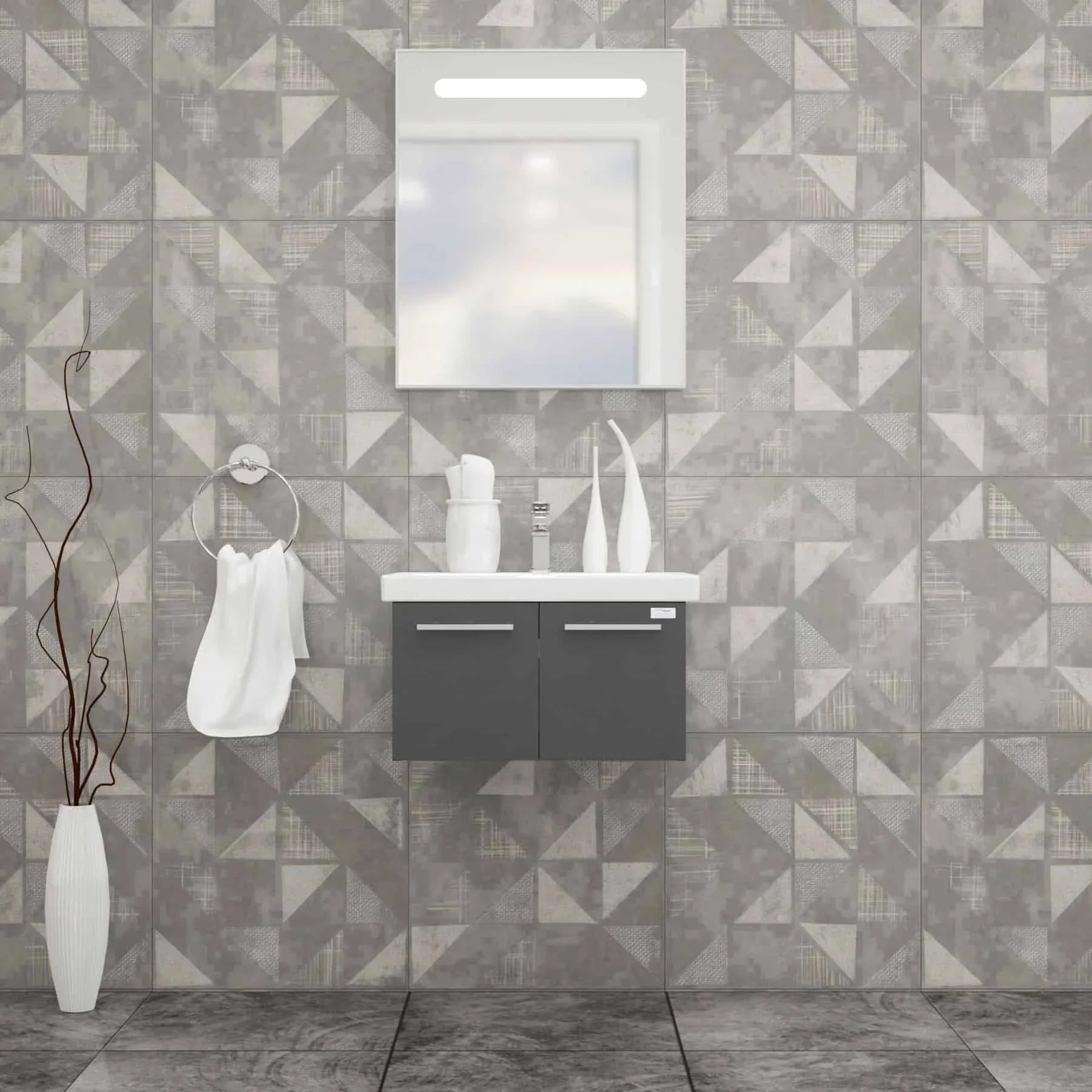 Casa Mare Aspe 24 Glossy Gray Vanity Ceramic Sink Combo - Aspe60GG-24-MSC-S
