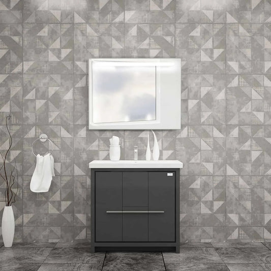 Casa Mare Alessio 36 Glossy Gray Vanity Ceramic Sink Combo - Alessio90GG-36-MSC-S