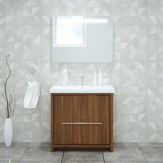 Casa Mare Alessio 32 Matte Walnut Vanity Ceramic Sink Combo - Alessio80MW-32-MSC-S