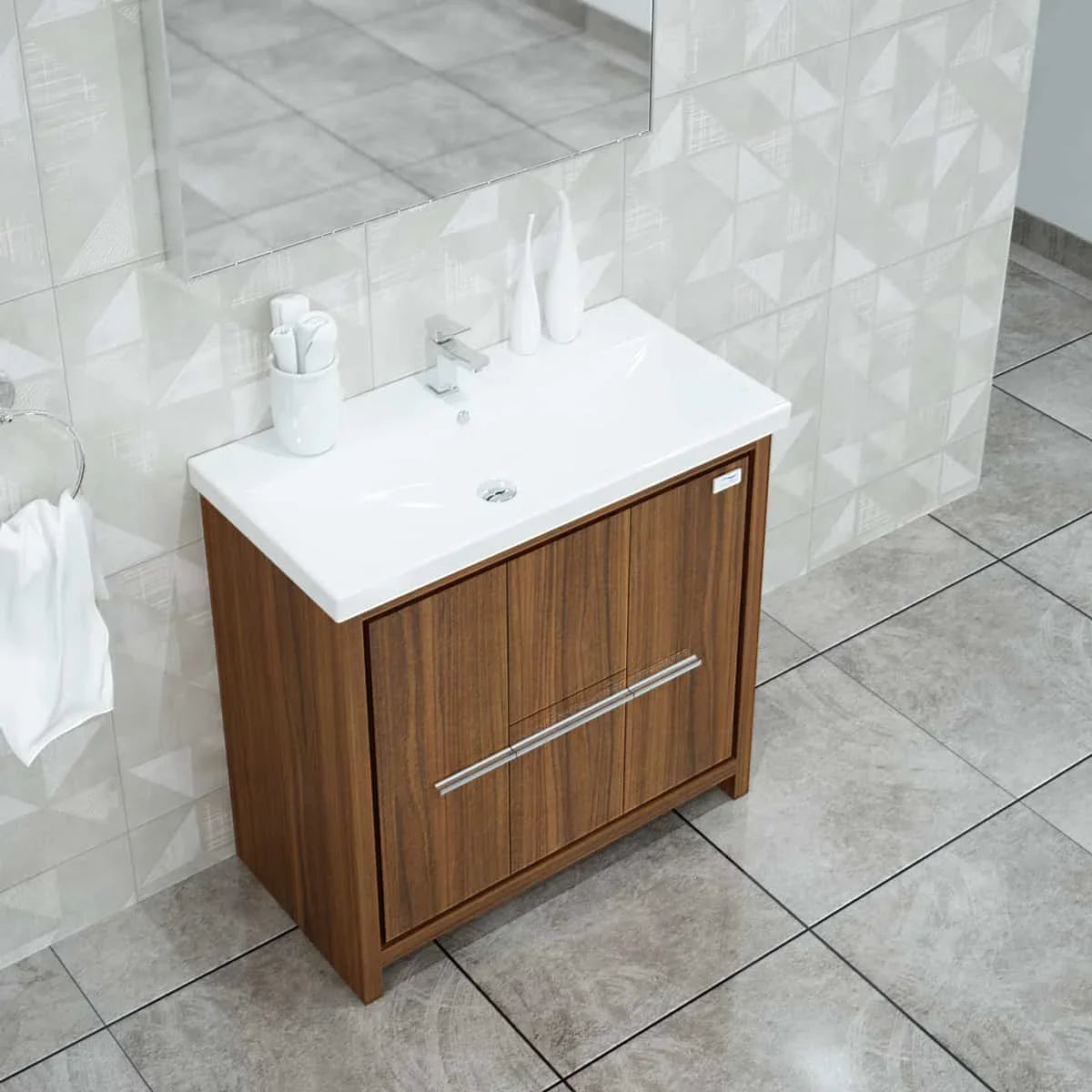 Casa Mare Alessio 32 Matte Walnut Vanity Ceramic Sink Combo - Alessio80MW-32-MSC-S
