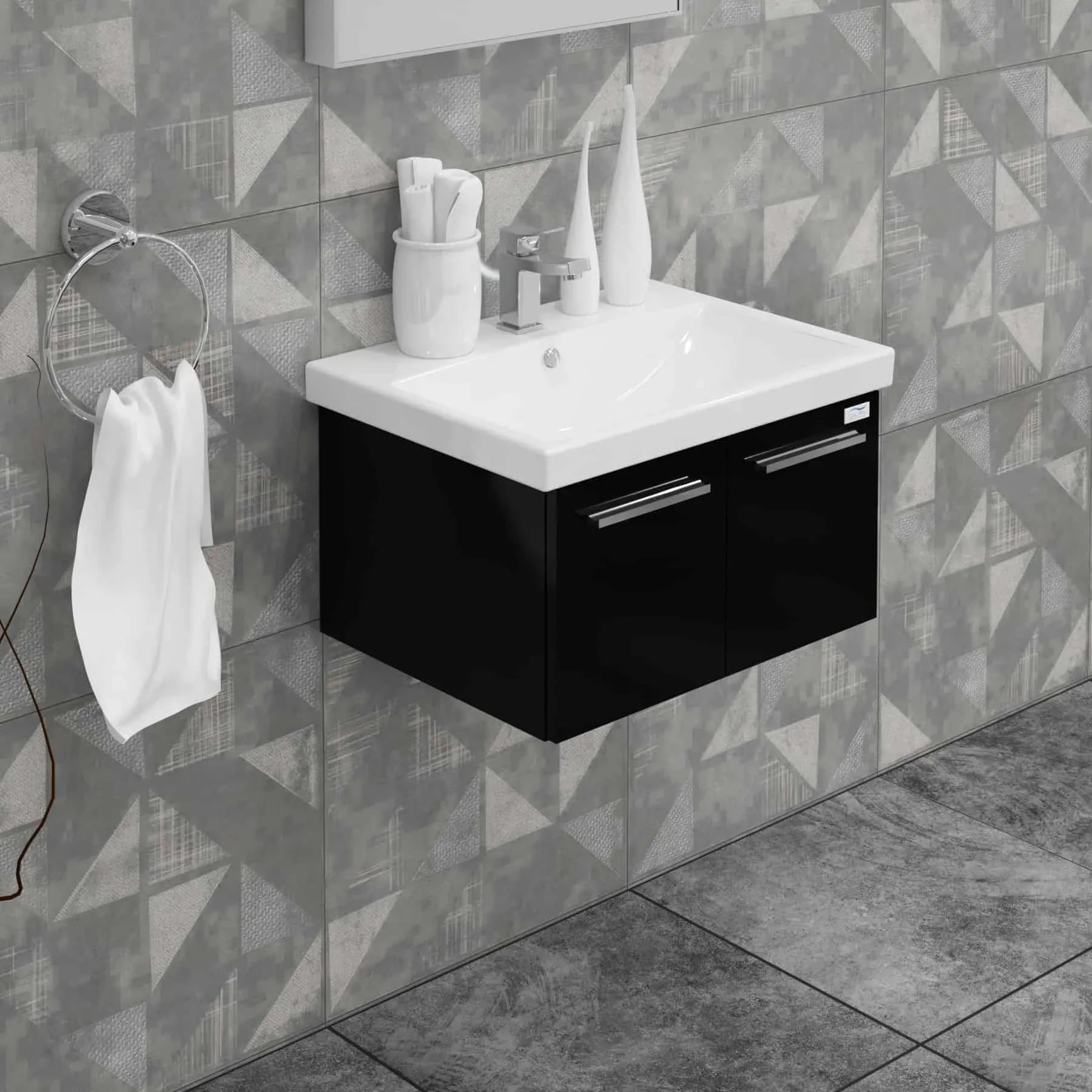 Casa Mare Aspe 24 Glossy Black Vanity Ceramic Sink Combo - Aspe60GB-24-MSC-S