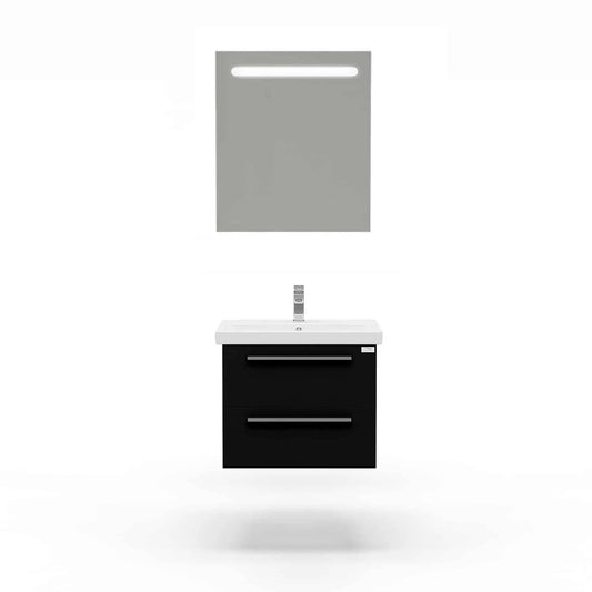 Casa Mare Elke 32 Glossy Black Vanity and Ceramic Sink Combo with LED Mirror - Elke80GB-32-MSC-S