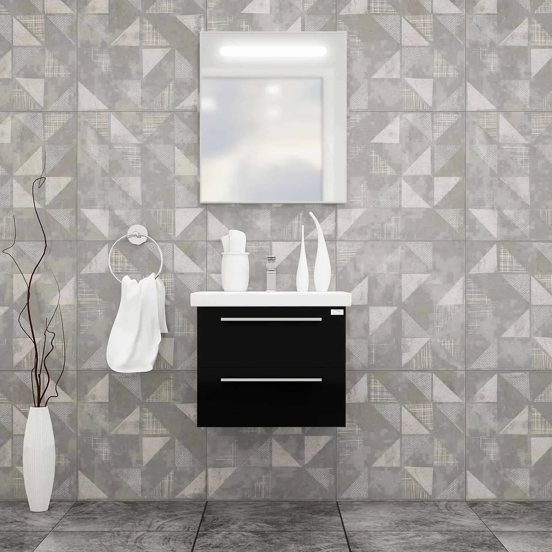 Casa Mare Elke 32 Glossy Black Vanity and Ceramic Sink Combo with LED Mirror - Elke80GB-32-MSC-S