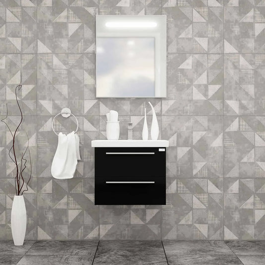 Casa Mare Elke 32 Glossy Black Vanity and Ceramic Sink Combo with LED Mirror - Elke80GB-32-MSC-S