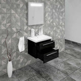 Casa Mare Elke 32 Glossy Black Vanity and Ceramic Sink Combo with LED Mirror - Elke80GB-32-MSC-S