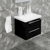 Casa Mare Elke 32 Glossy Black Vanity and Ceramic Sink Combo with LED Mirror - Elke80GB-32-MSC-S