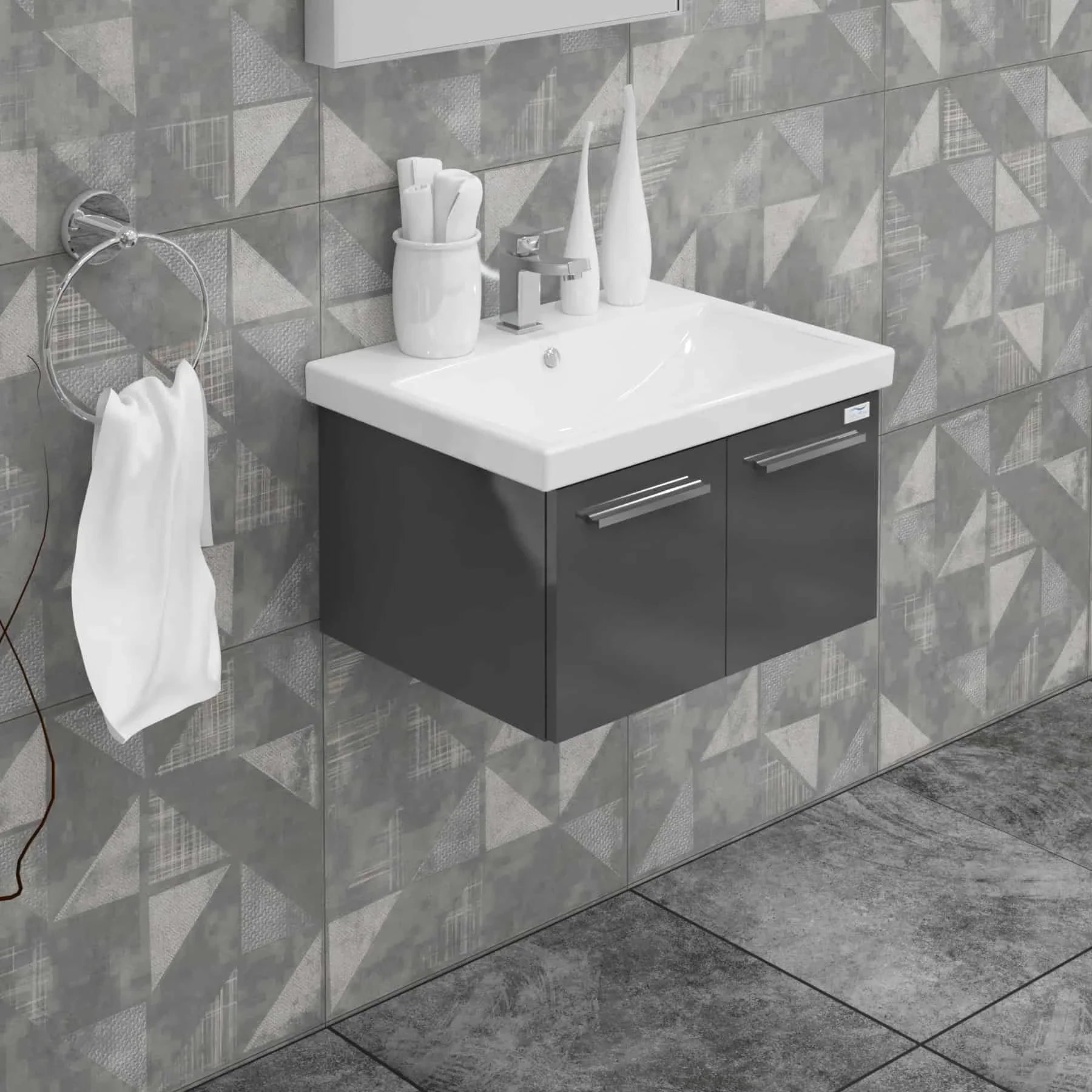 Casa Mare Aspe 32 Glossy Gray Vanity Ceramic Sink Combo - Aspe80GG-32-MSC-S