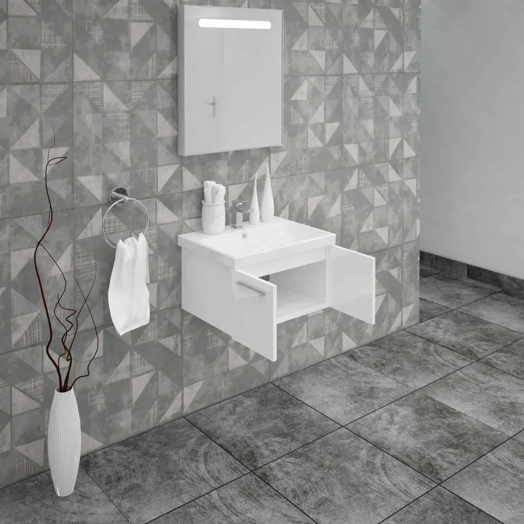 Casa Mare Aspe 32 Glossy White Vanity Ceramic Sink Combo - Aspe80GW-32-MSC-S